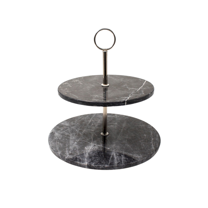 BLACK MARBLE CAKE STAND X2 25X25CM