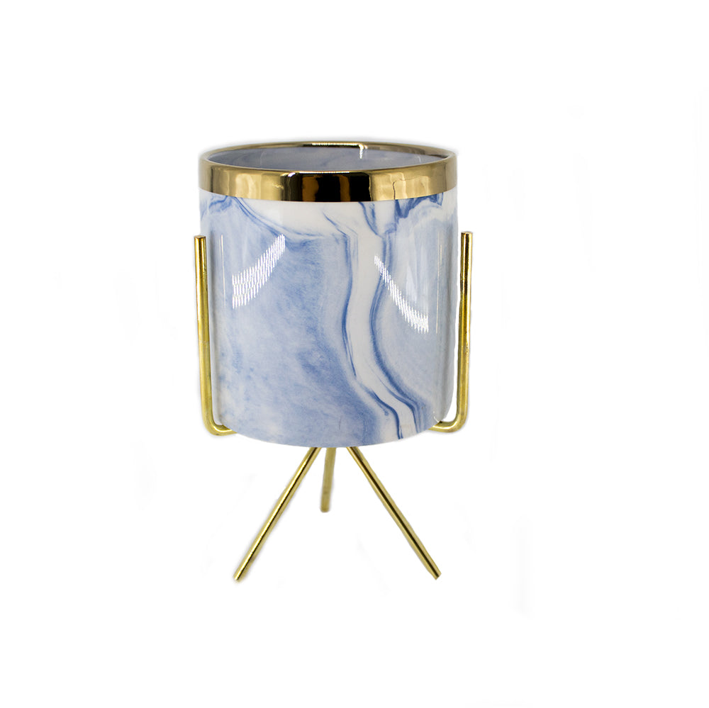 CERAMIC W/METAL STAND BLUE 11X11CM