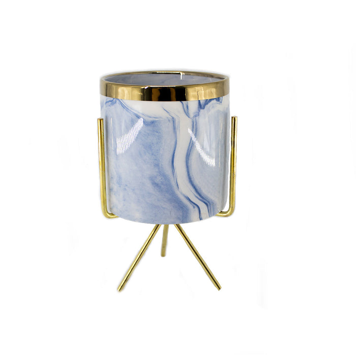CERAMIC W/METAL STAND BLUE 8X7.5CM