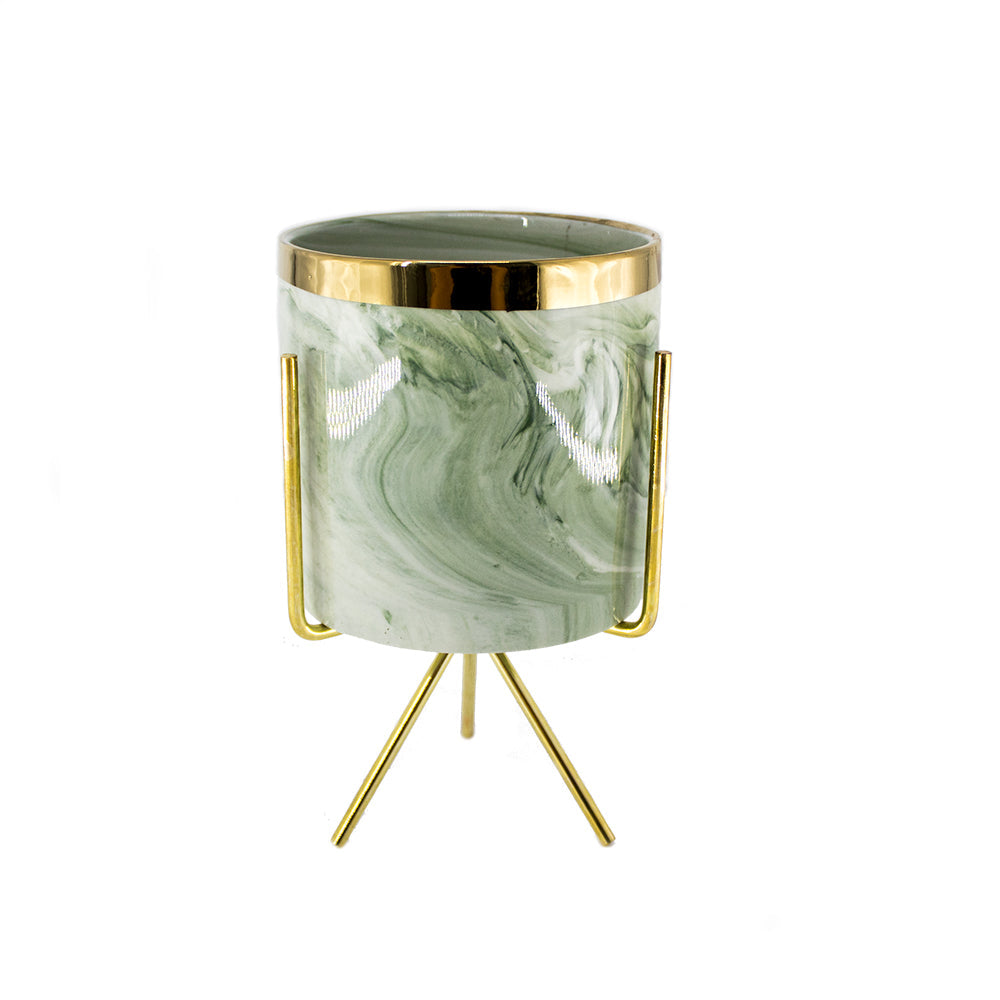 CERAMIC W/METAL STAND GREEN 11X11CM