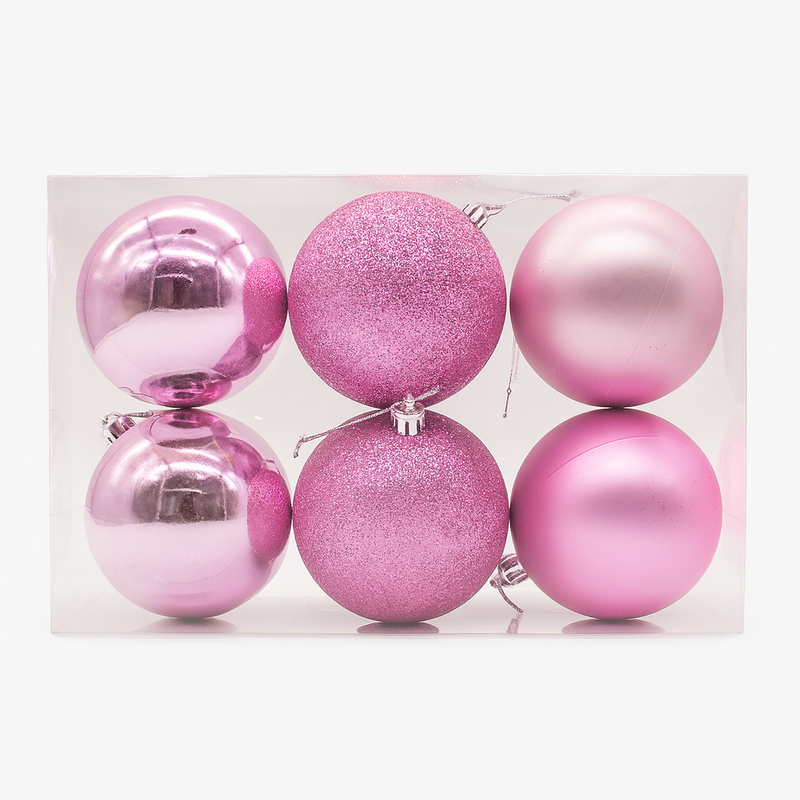 X-MAS BALL PINK 10CM 6PCS