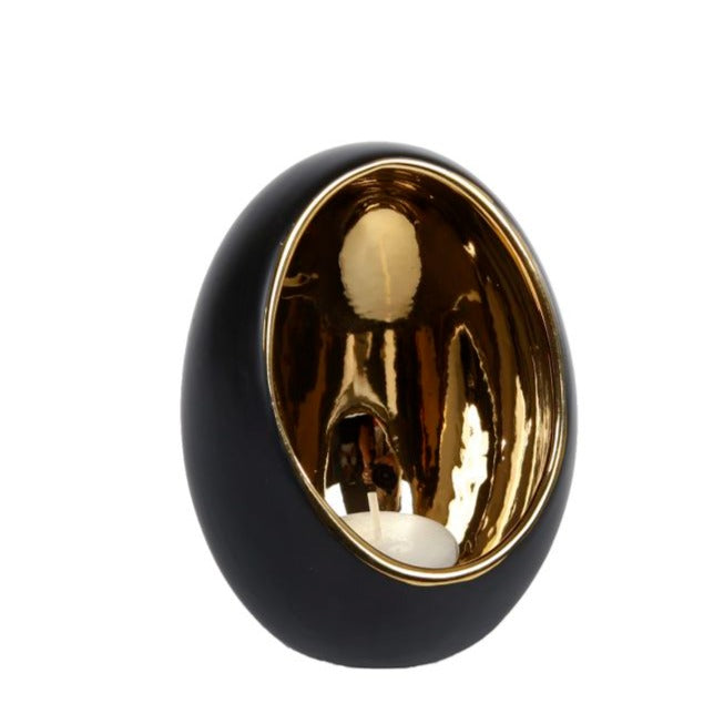 TEALIGHT GOLD/BLACK 9.5X9.5X12.5CM