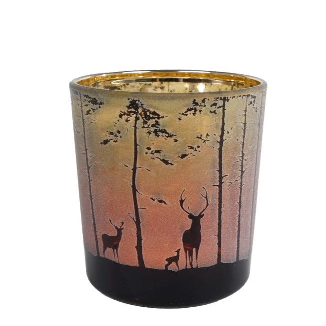 TEALIGHT FOREST GLASS 7.5X7.5X8CM