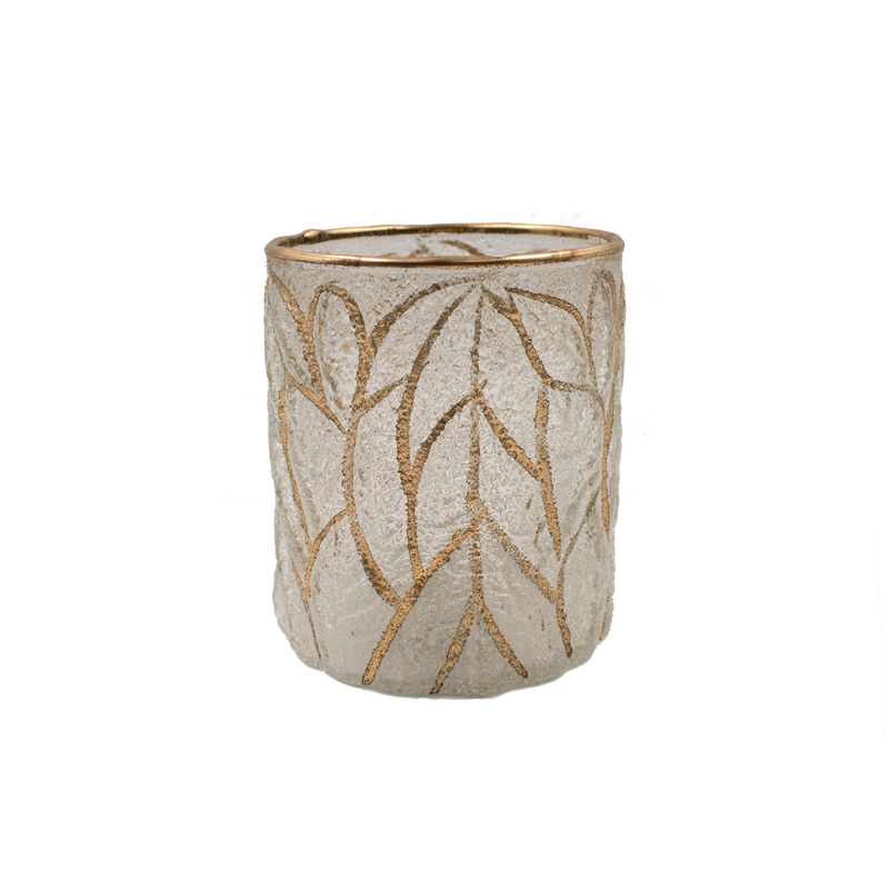 TEALIGHT GLASS LEAVES 9X9X10CM