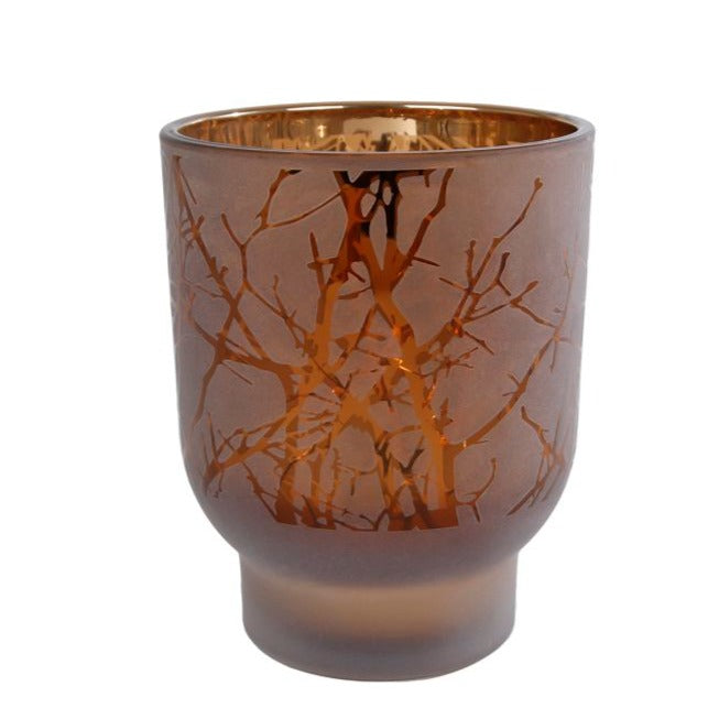 TEALIGHT TWIG BROWN GLASS 10X10X12.5CM