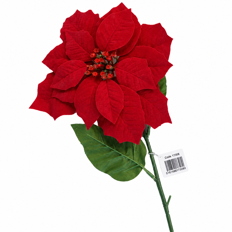 Red artificial poinsettia stem