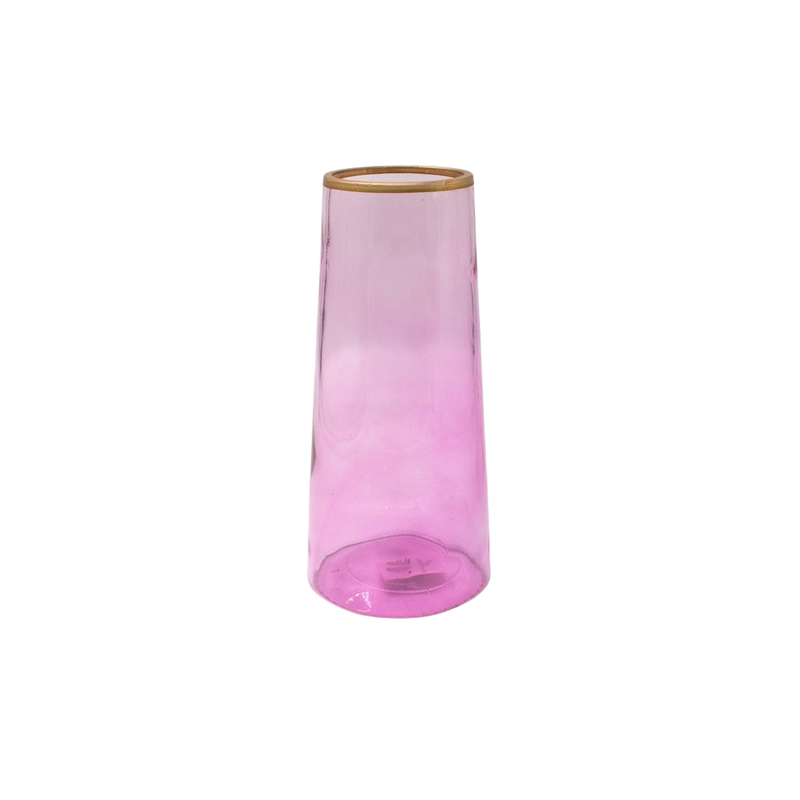 GLASS VASE PINK 7X10X22CM