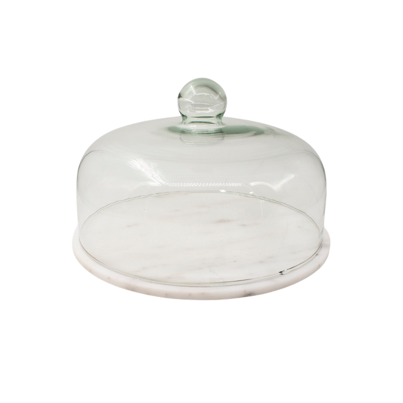 WHITE MARBLE BOARD W/GLASS DOME 30X20.5CM