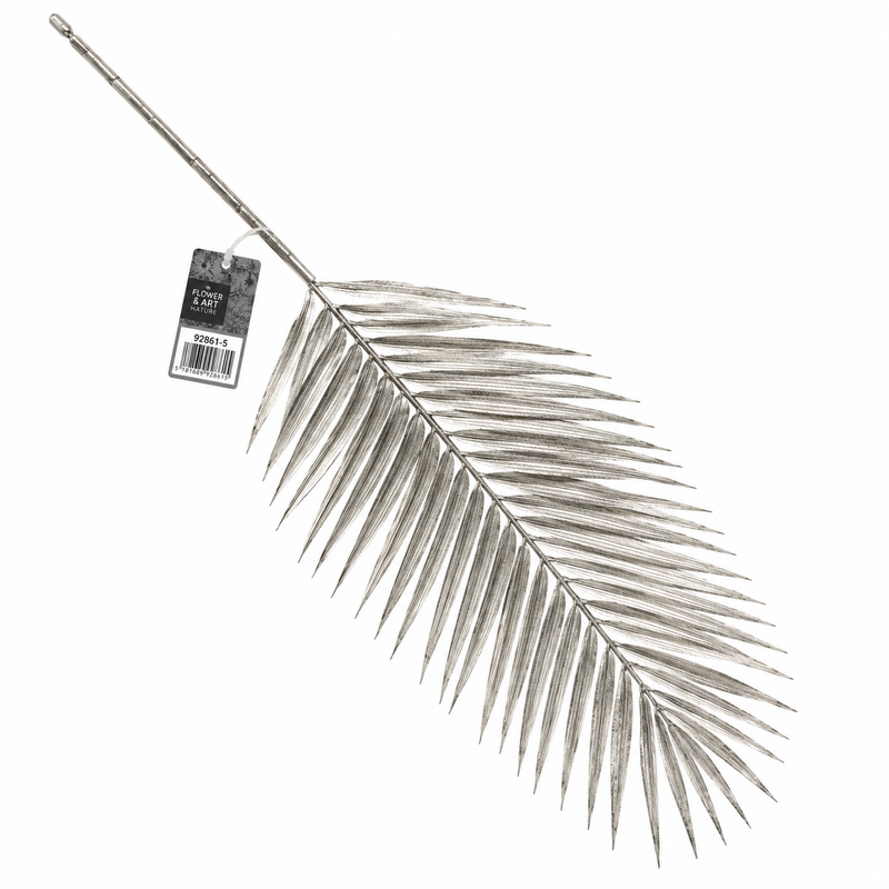 Metallic silver artificial palm leaf branch