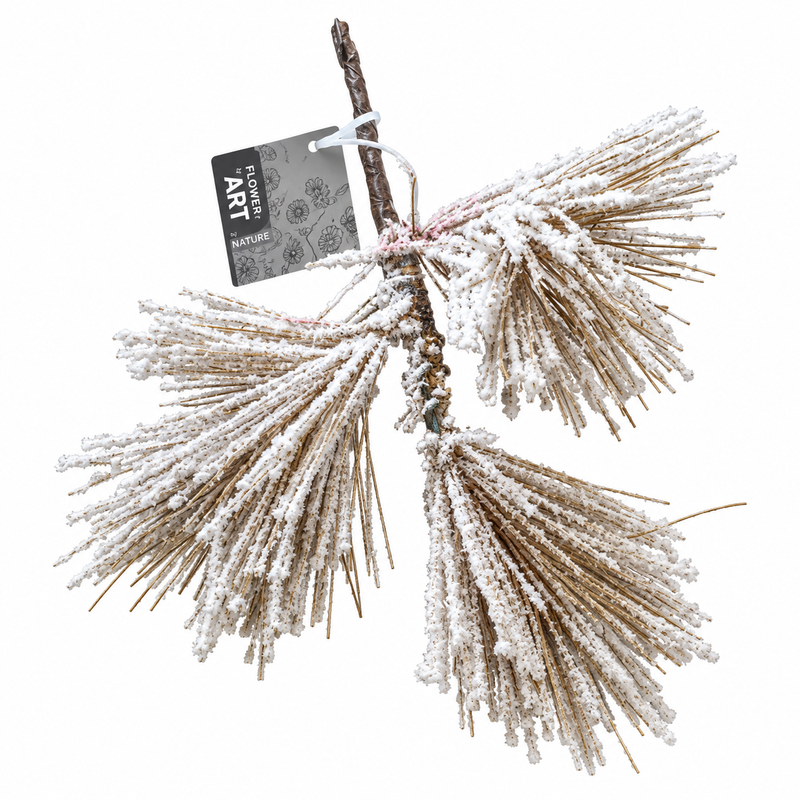 Snowy gold artificial pine spray