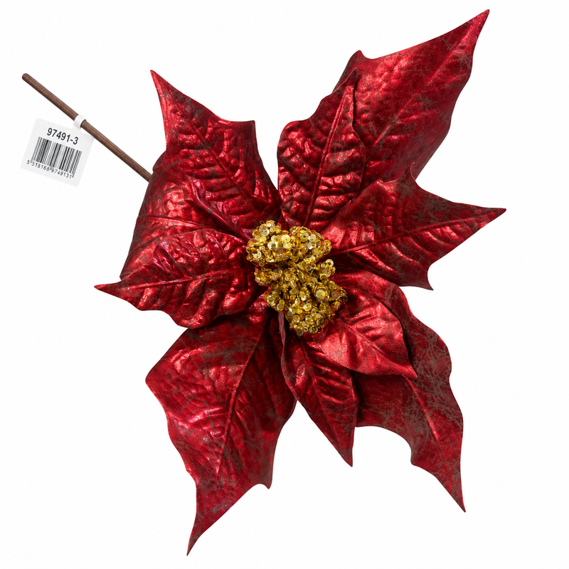 Metallic burgundy red artificial poinsettia flower