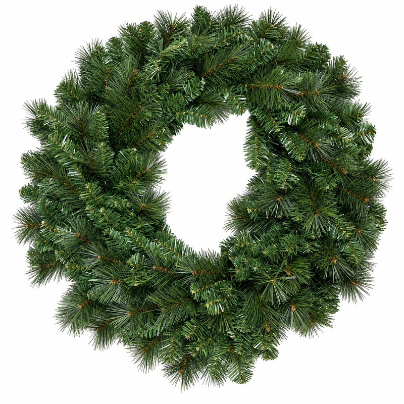 Green artificial pine Christmas wreath, 90 cm, on a white background