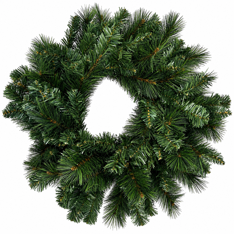 Green artificial pine Christmas wreath, 60 cm, on a white background