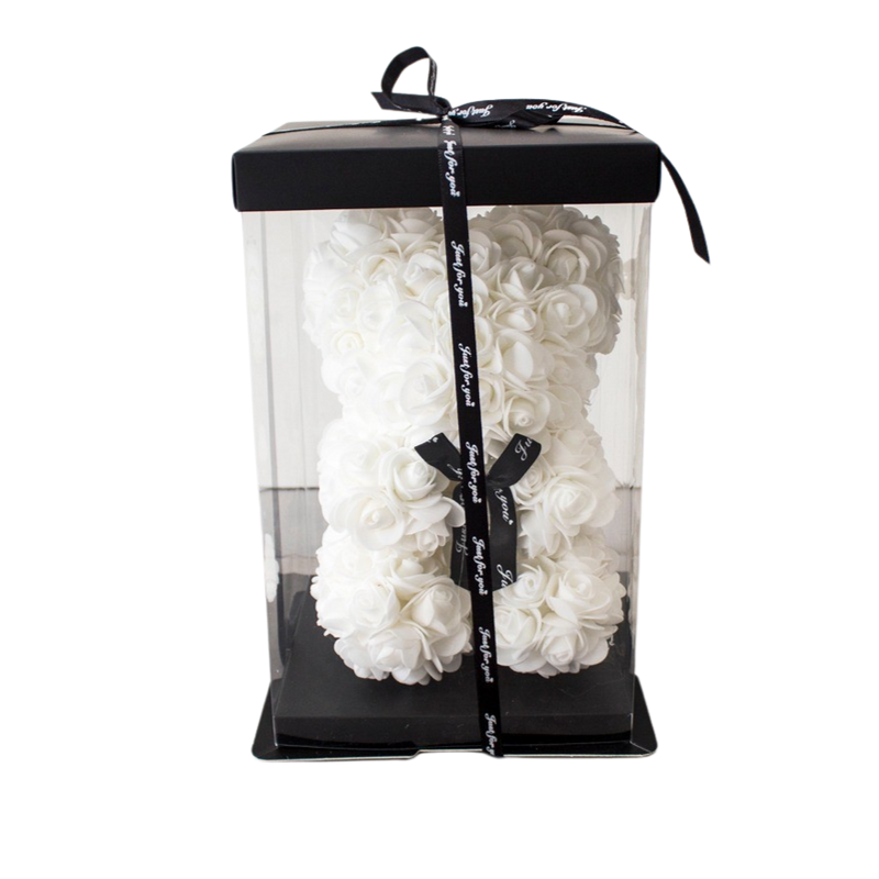 FOAM ROSE TEDDY BEAR 40CM WHITE