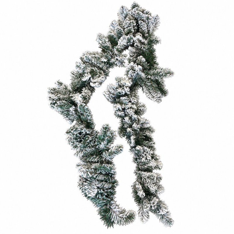 Snow flocked green Christmas garland, 270 cm, on a white background