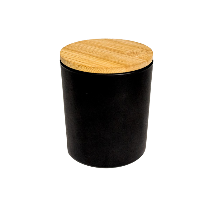 BLACK JAR WITH WOODEN COVER