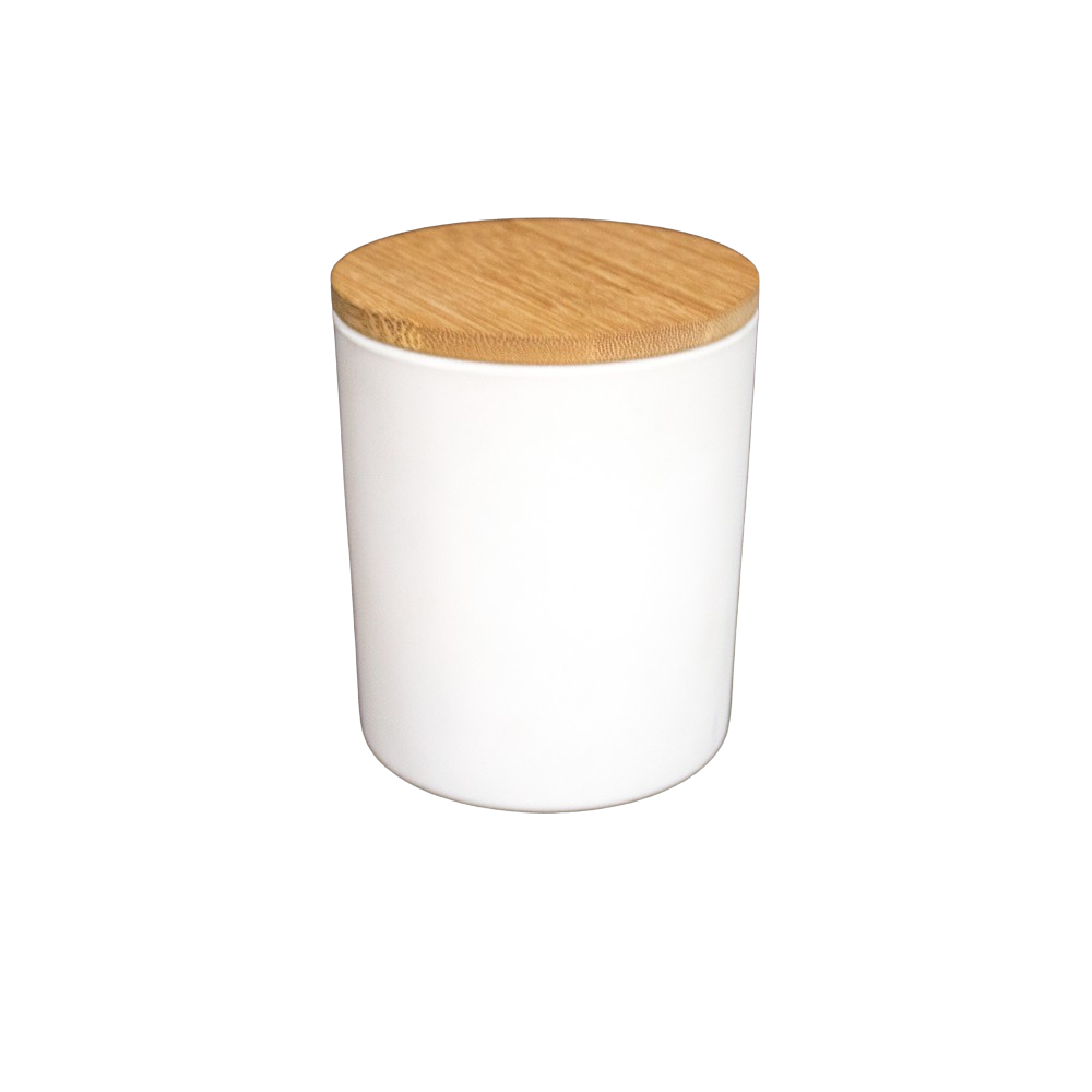 WHITE JAR WITH WOODEN COVER