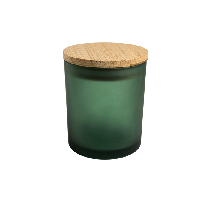 DARK GREEN JAR WITH WOODEN COVER