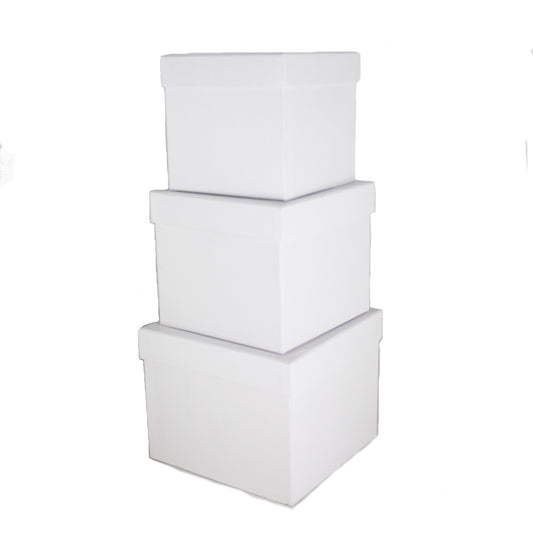 SQUARE PAPAER BOX WHITE SET OF 3