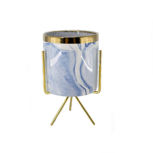 CERAMIC W/METAL STAND BLUE 8X7.5CM