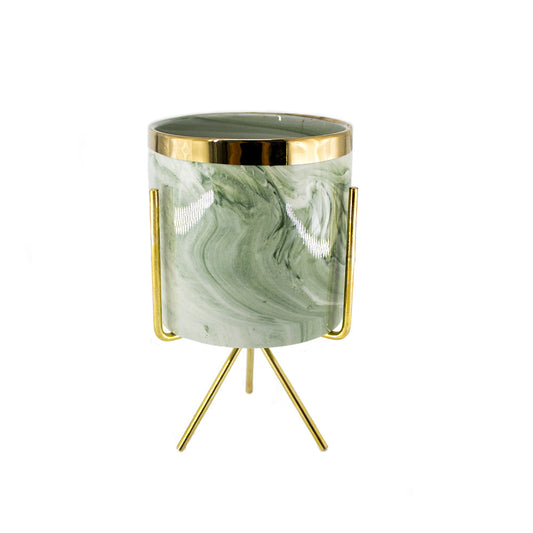 CERAMIC W/METAL STAND GREEN 11X11CM