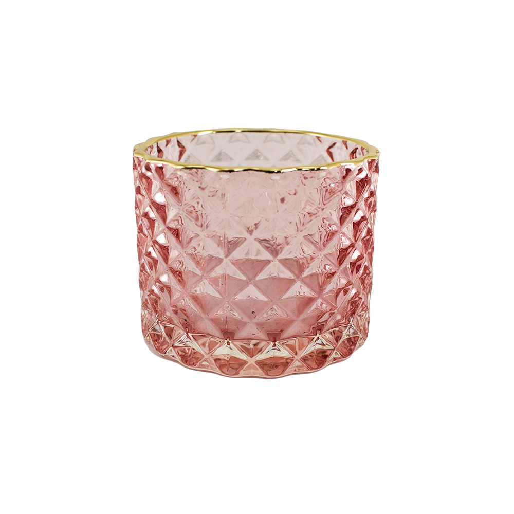 GLASS CANDLE HOLDER PINK 5.5x6CM