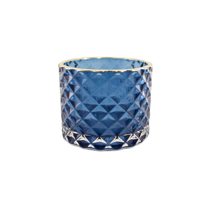 GLASS CANDLE HOLDER BLUE 5.5x6CM