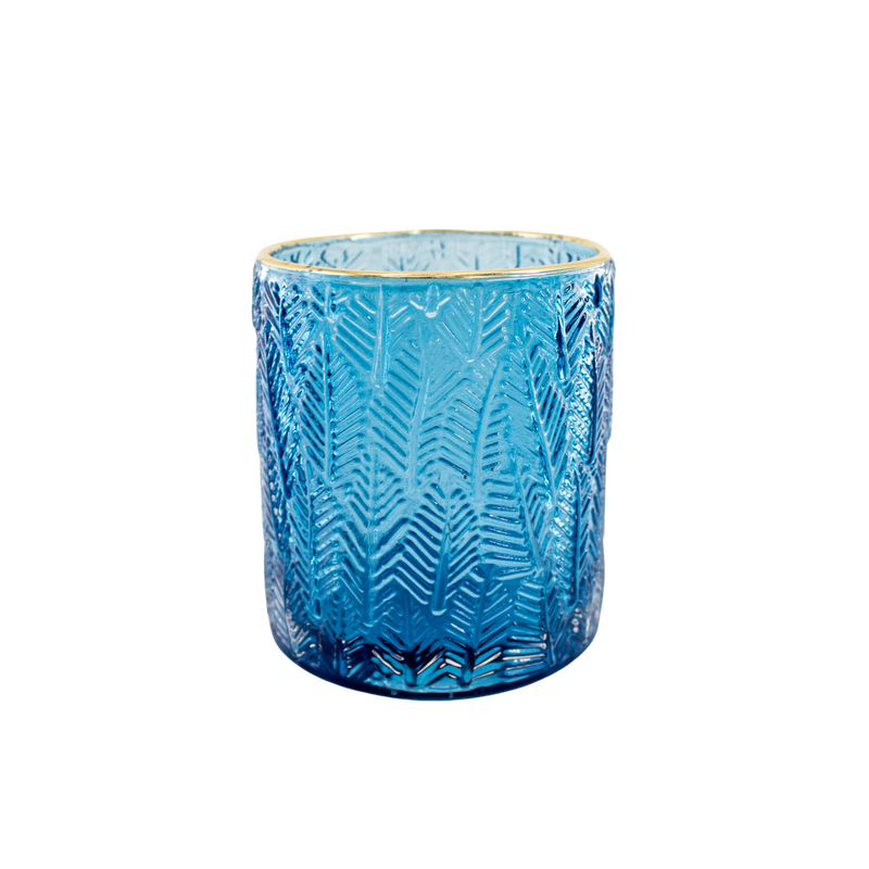 GLASS CANDLE HOLDER BLUE 9X7CM