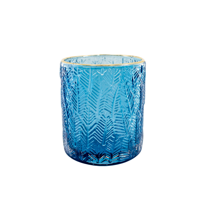 GLASS CANDLE HOLDER BLUE 9X7CM