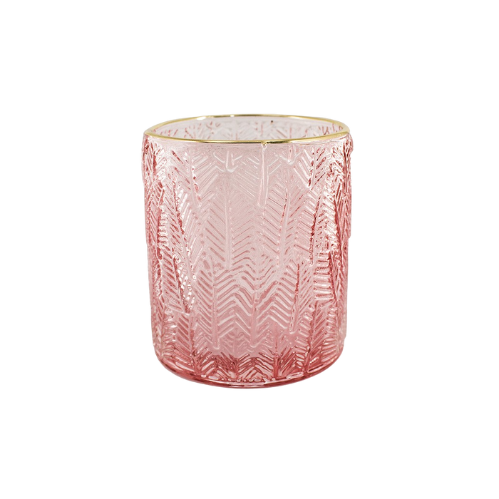 GLASS CANDLE HOLDER PINK 9X7CM