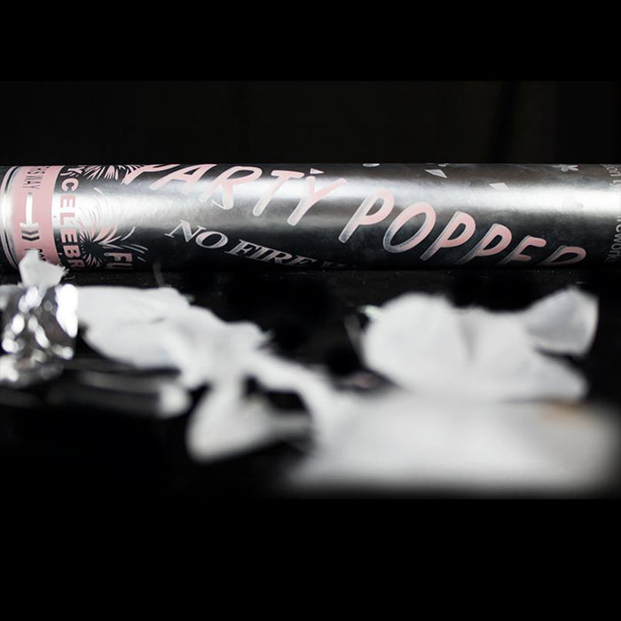 Popper cannon with silver confetti and white petals - Deventor
